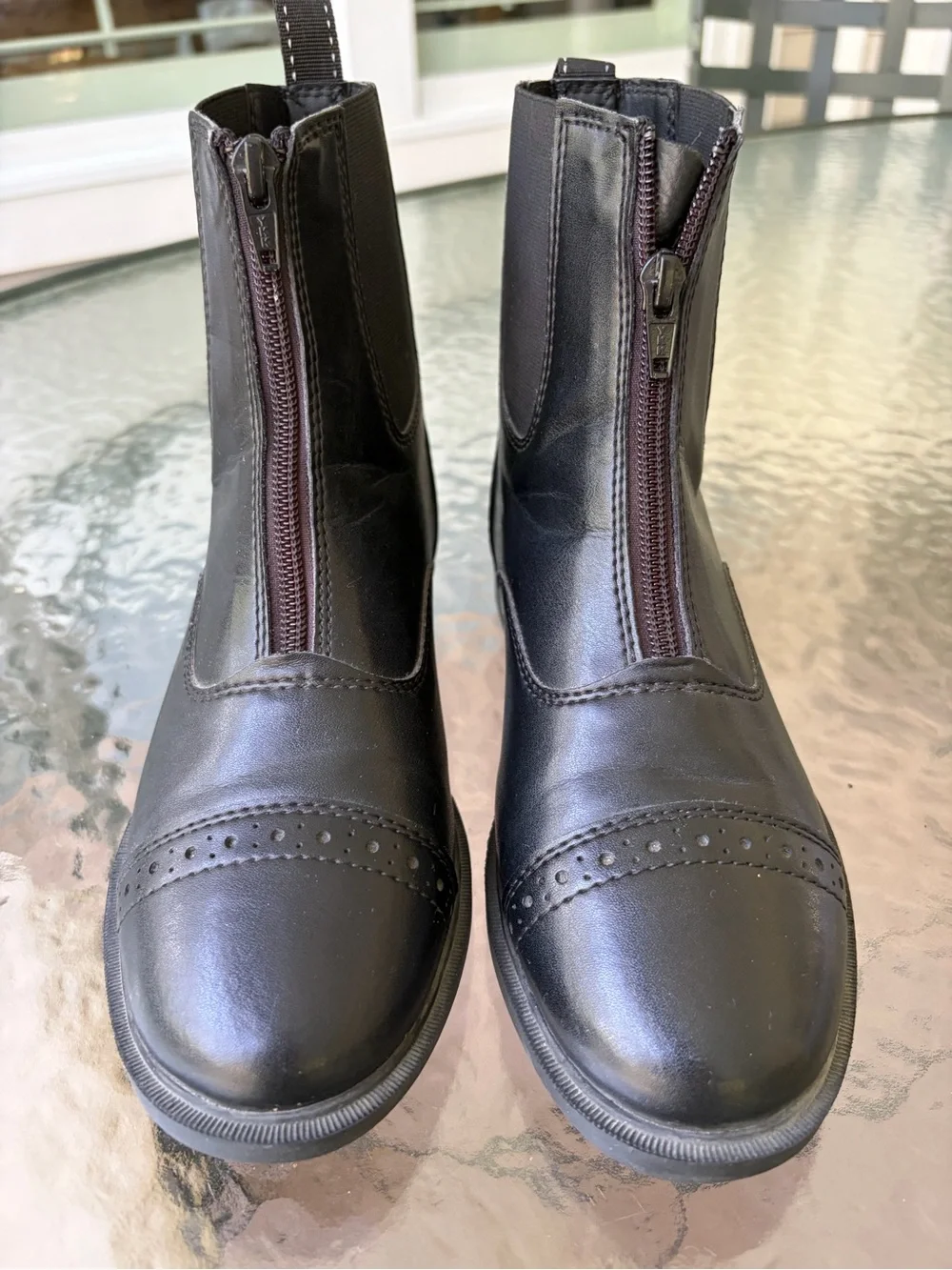 RIDING Sport BY DOVER SADDLERY Black Zipped Front leather Boots SIZE 6 Preowned